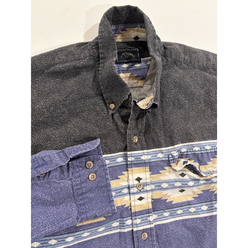 Vtg ROPER‎ Western Cowboy Rodeo Native Ranch Shirt SW Design L Cotton Button Up